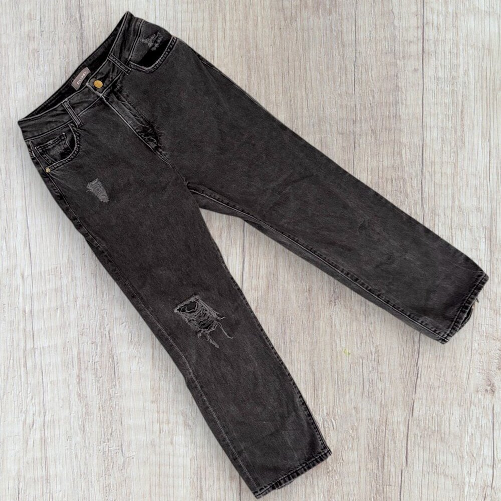 DL1961 Black Stone JERRY High Rise Vintage Straight Leg Distressed Denim Jeans